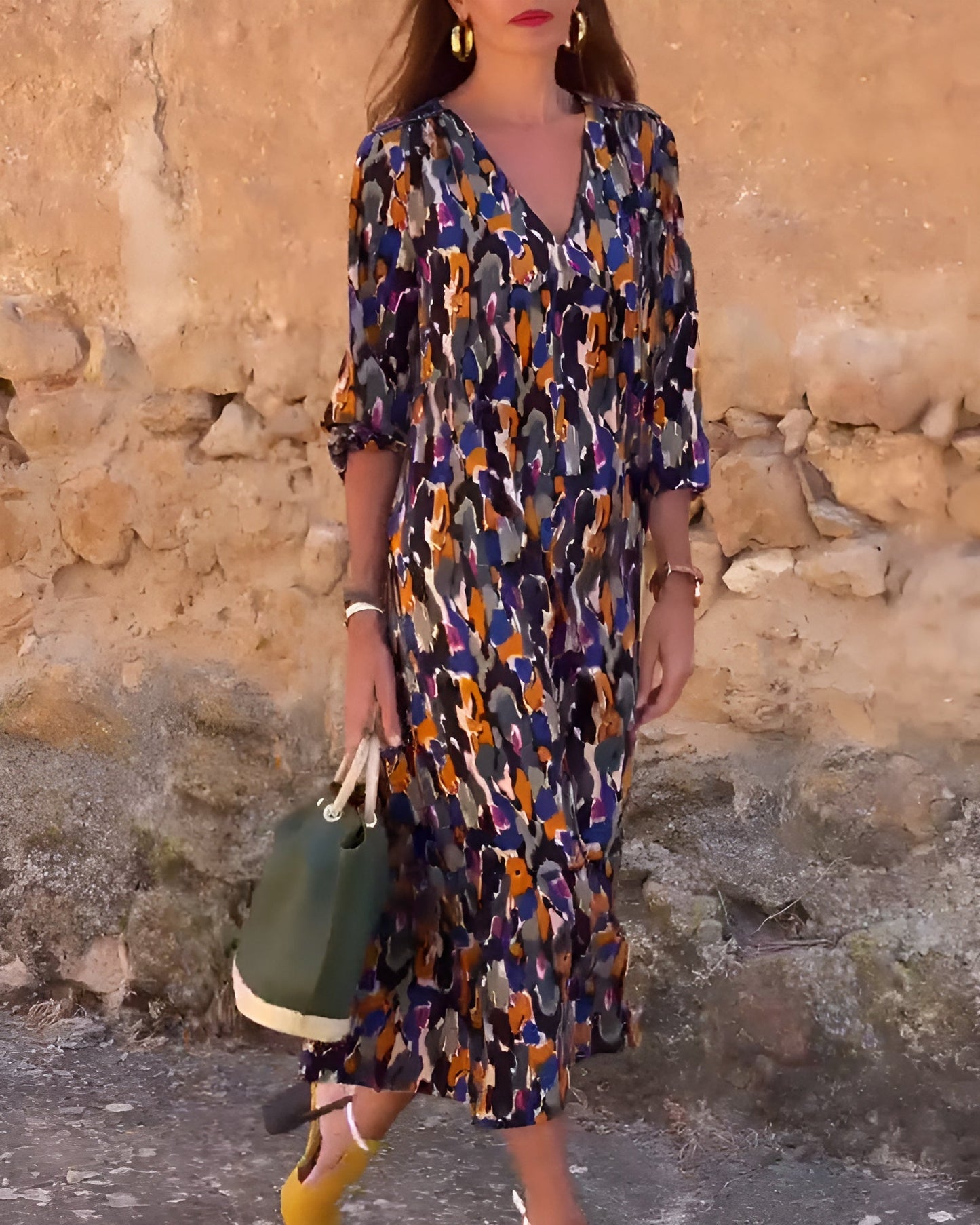 Nathalie™ | Retro geprinte V-hals jurk