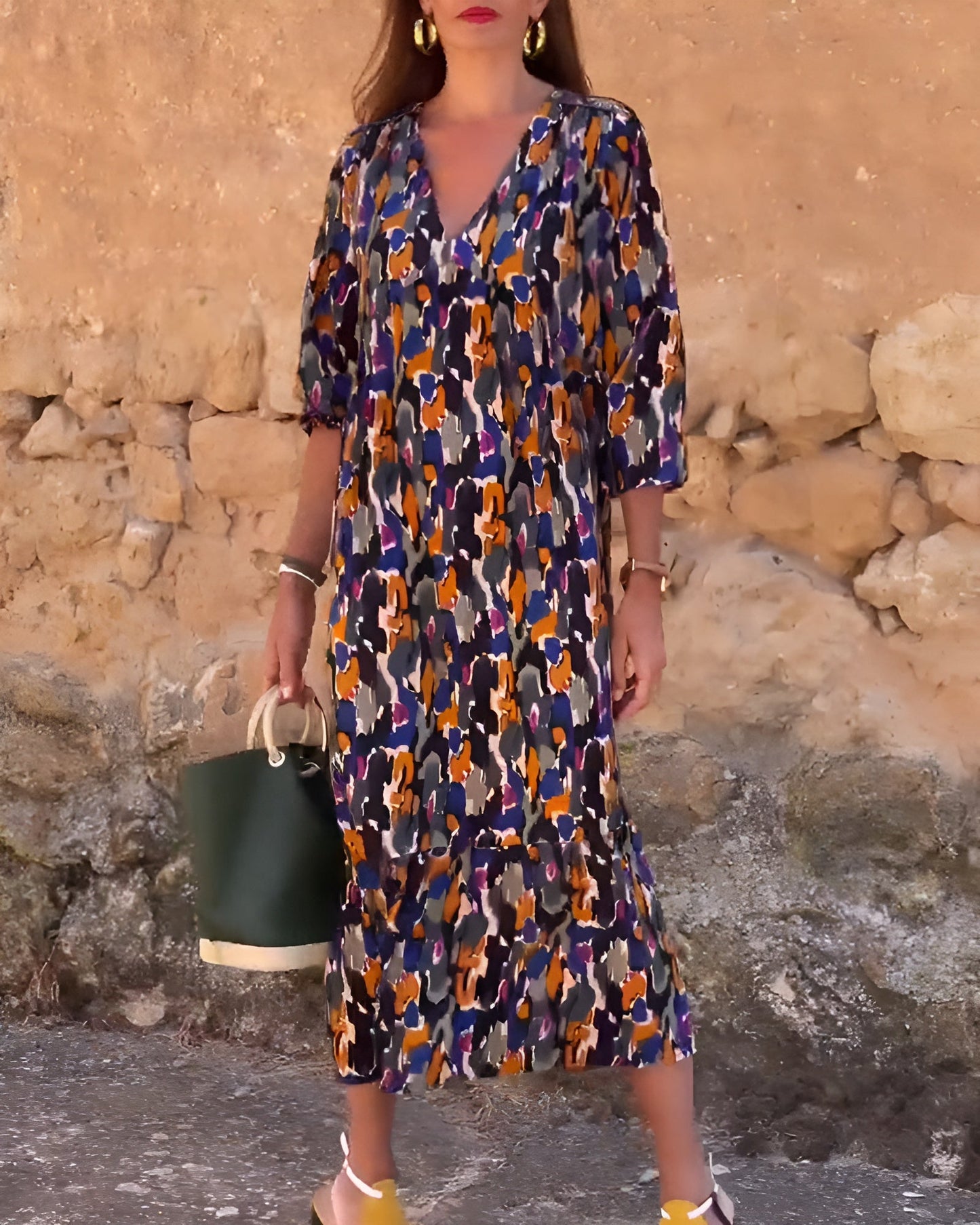 Nathalie™ | Retro geprinte V-hals jurk