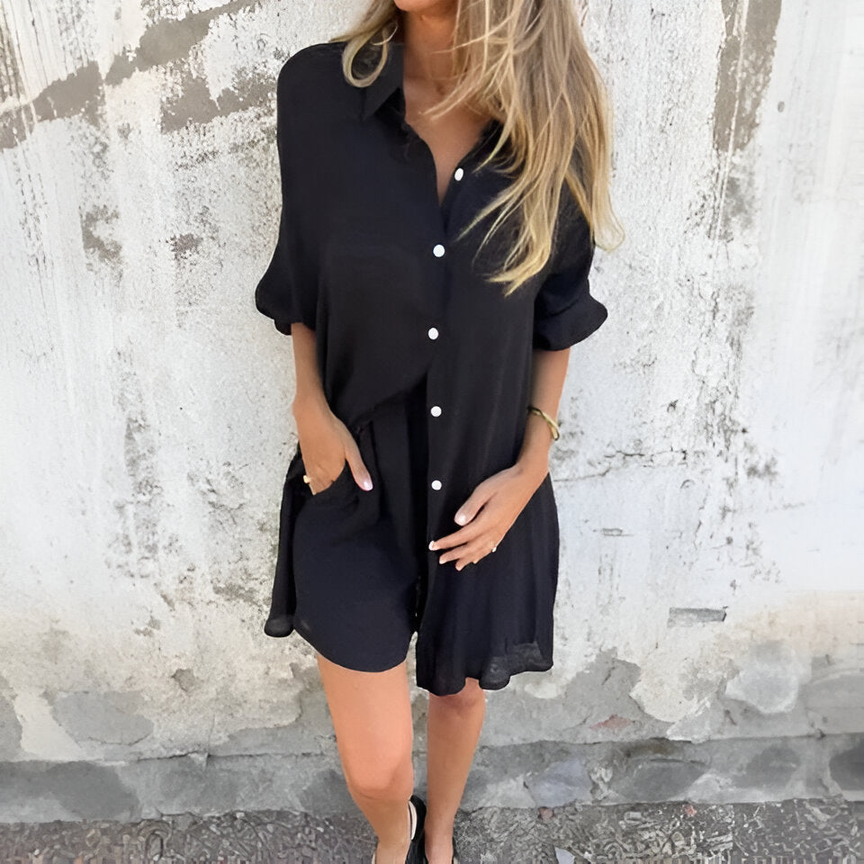 Nora™ | Casual Effen Blouse & Shorts-set