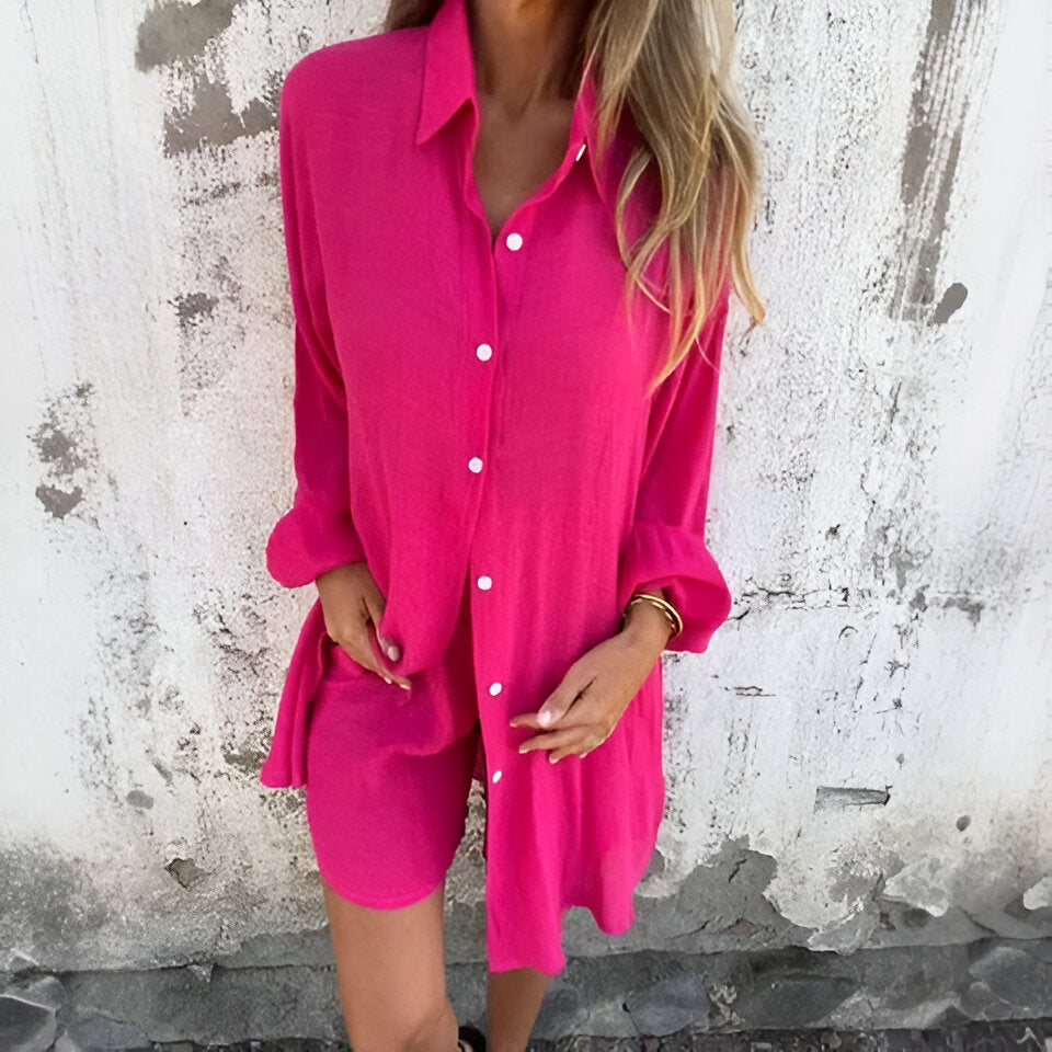 Nora™ | Casual Effen Blouse & Shorts-set