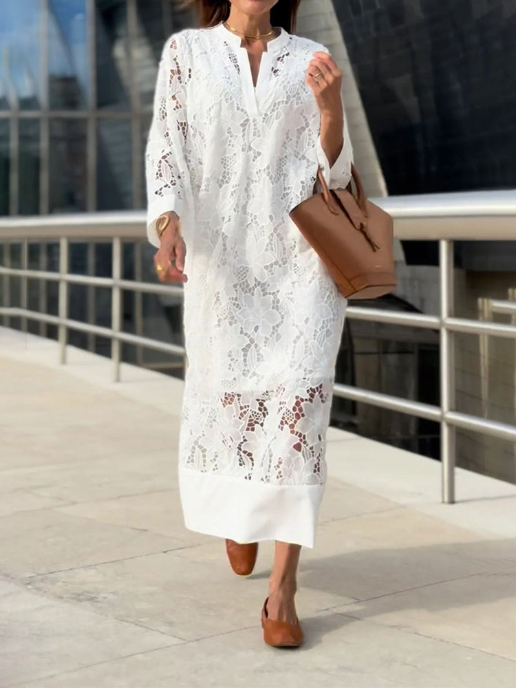 NOVERA™ | Elegante Broderie Midi Jurk