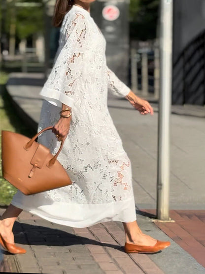 NOVERA™ | Elegante Broderie Midi Jurk