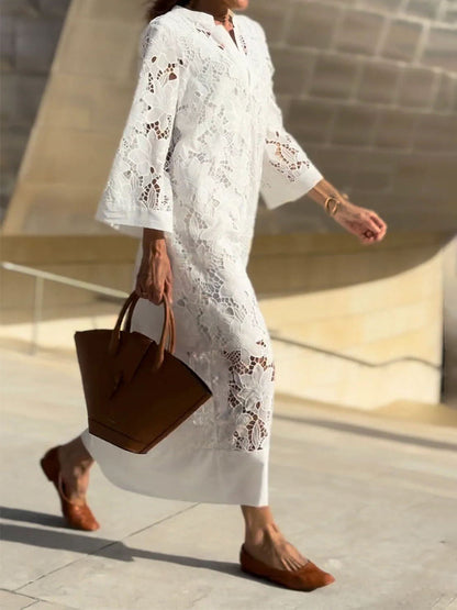 NOVERA™ | Elegante Broderie Midi Jurk