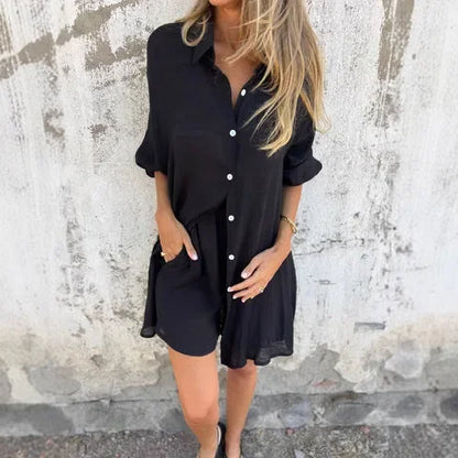 Nora™ | Casual Effen Blouse & Shorts-set