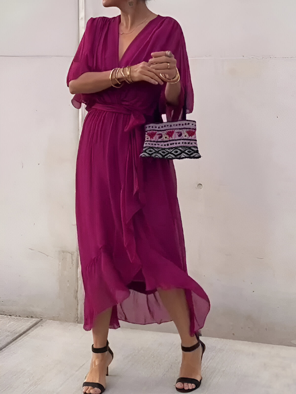 Monica™ | Chiffon jurk met V-hals