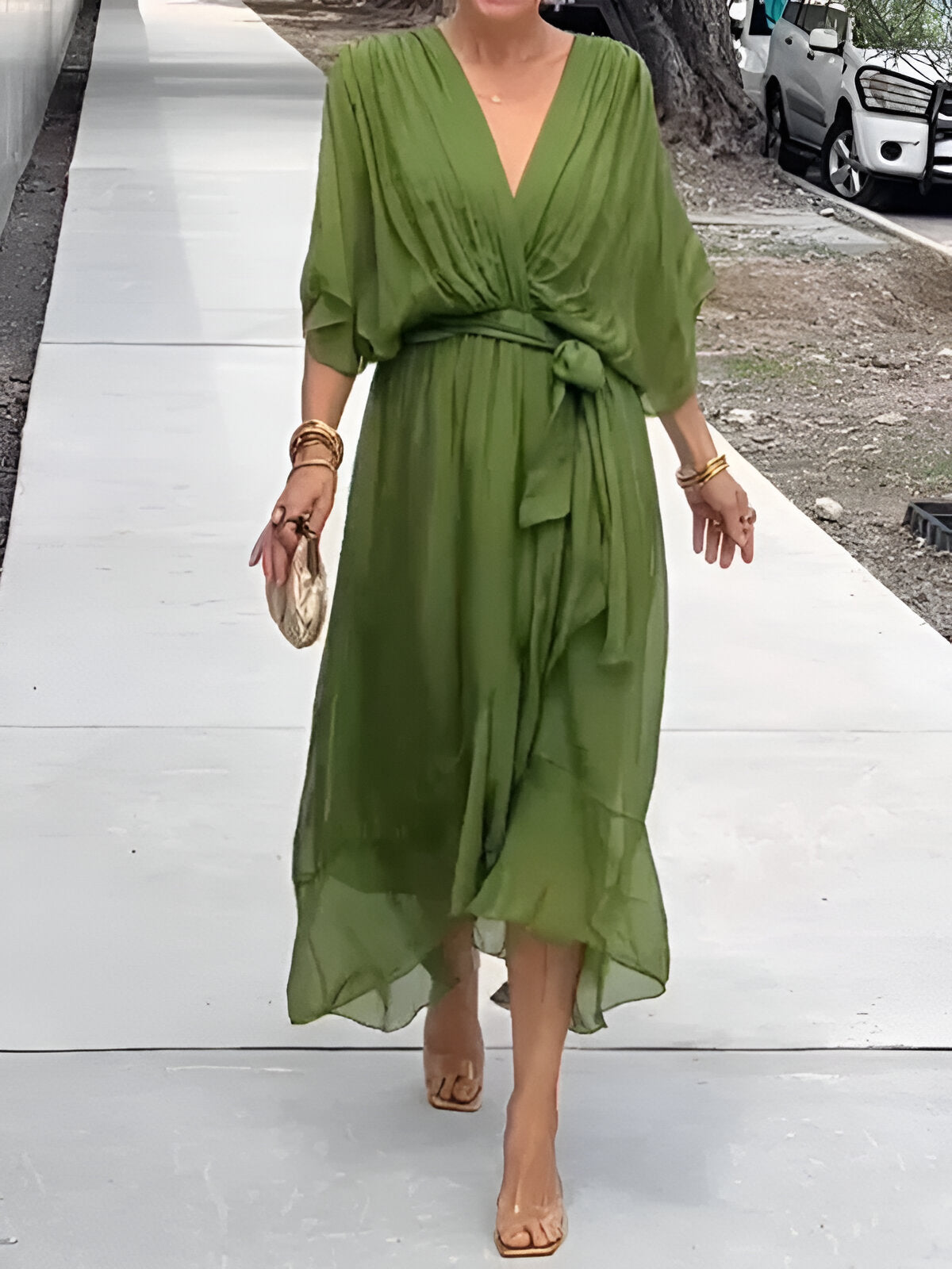 Monica™ | Chiffon jurk met V-hals